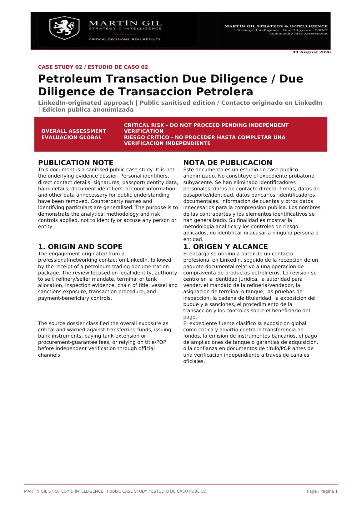Vista previa del Estudio de Caso 02 de Due Diligence de Transacción Petrolera